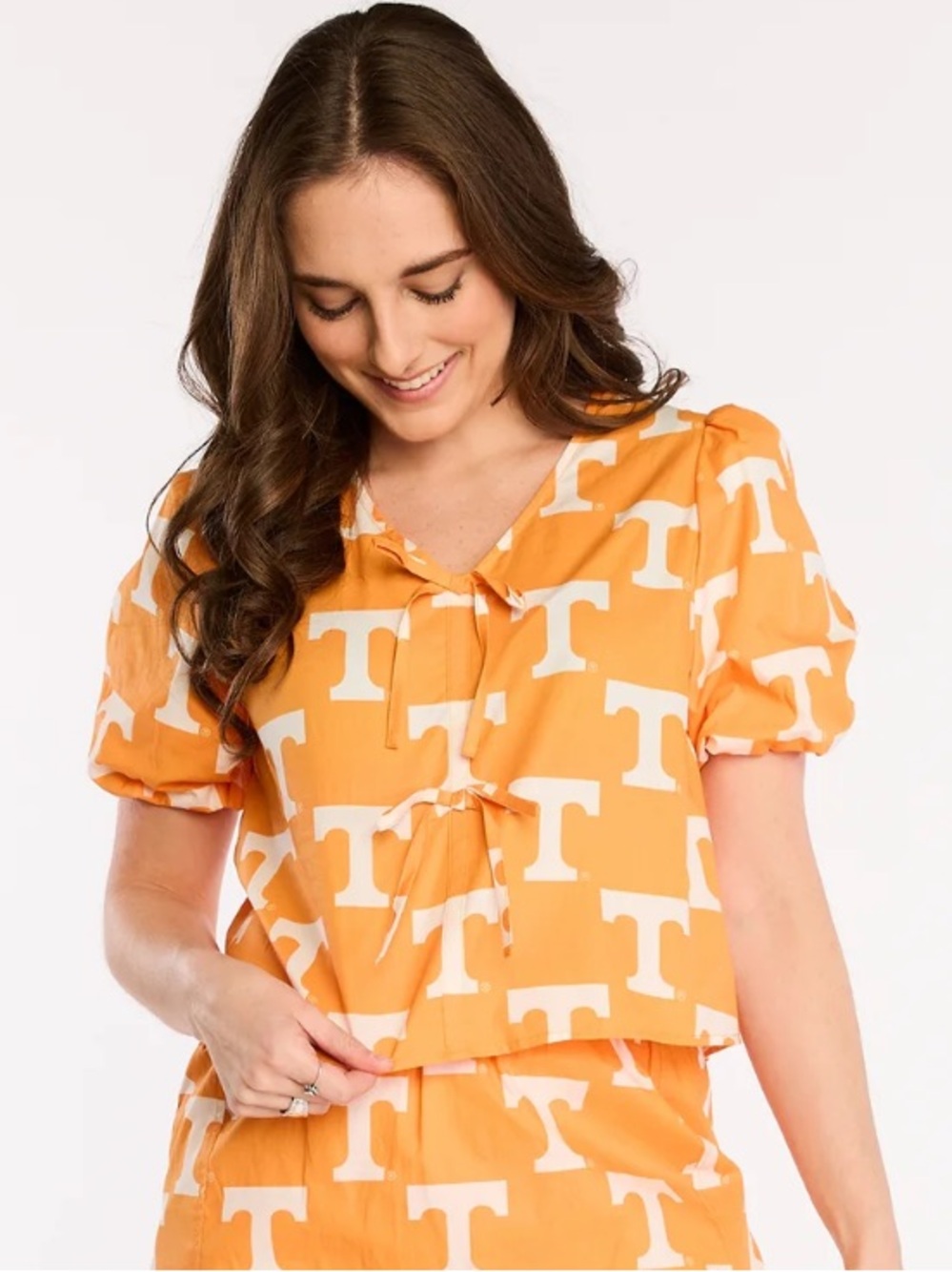 Tennessee Vols The Poplin Puff Sleeve Tie Top Stewart Simmons NWT Gameday UT $96